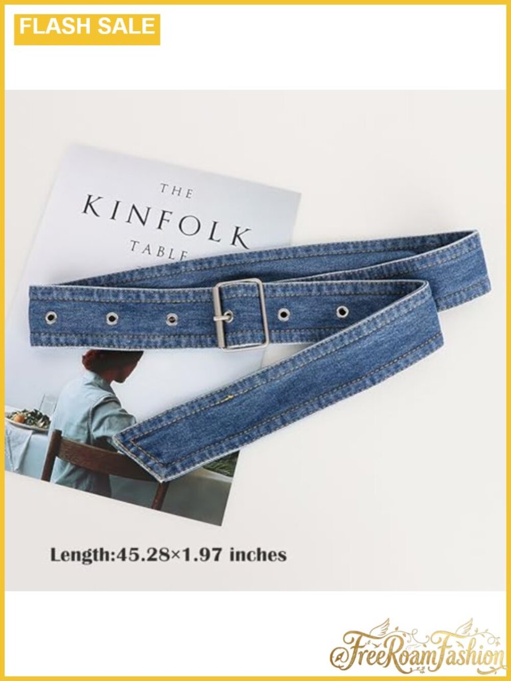 Denim Waist Belt Round Buckle Wide Elastic Jean Belt for Pants Dress - Picture 4 of 4